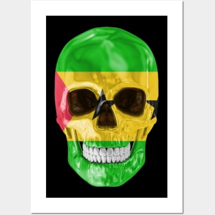 Sao Tome And Principe Flag Skull - Gift for Sao Tomean With Roots From Sao Tome And Principe Posters and Art